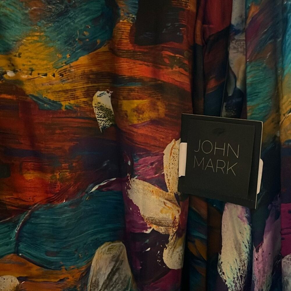 John Mark Woven Floral Painting Print Wire Collar 3/4 Cinch Sleeve Tunic Size 2X - Picture 3 of 4